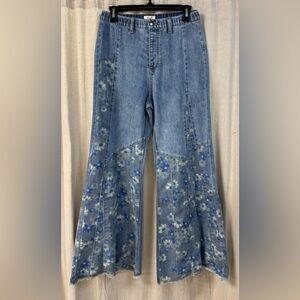 Easel Floral Print Bell Bottom Jeans - NWT